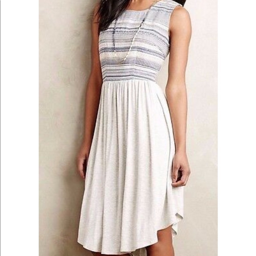 Anthropologie White Cream Striped Sleeveless Midi Dress - Picture 3 of 7